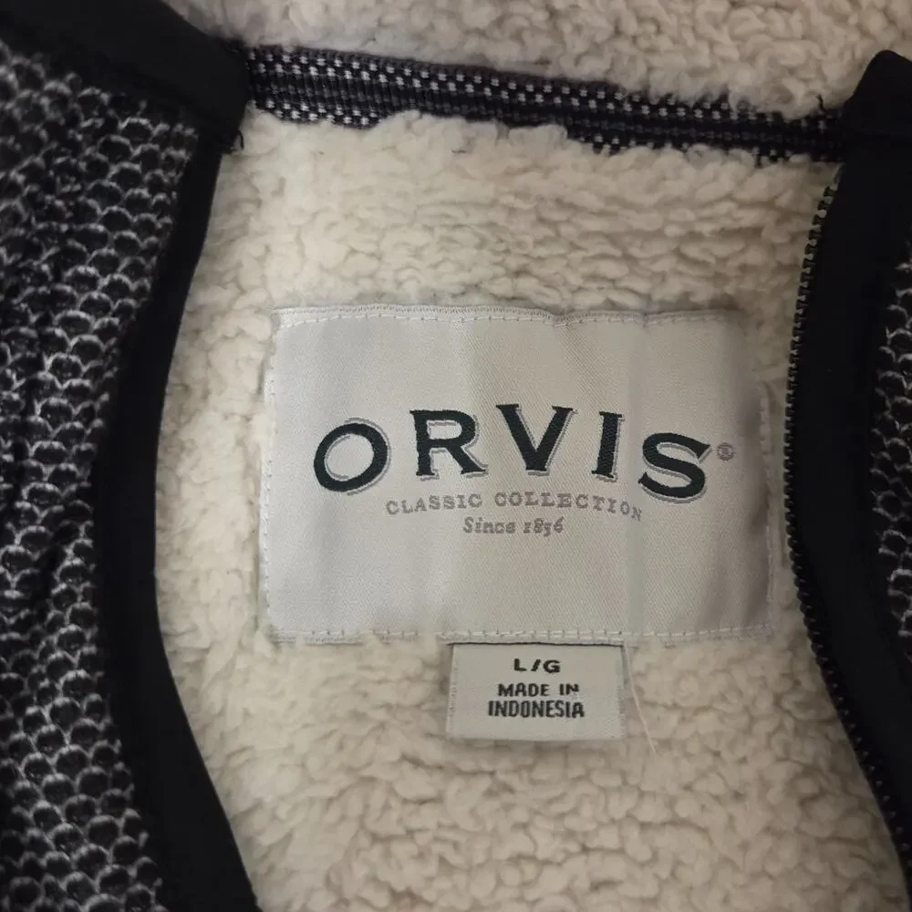 Orvis Men's L Gray Fleece Lined 1/4 Zip Pullover Sweater Jacket
